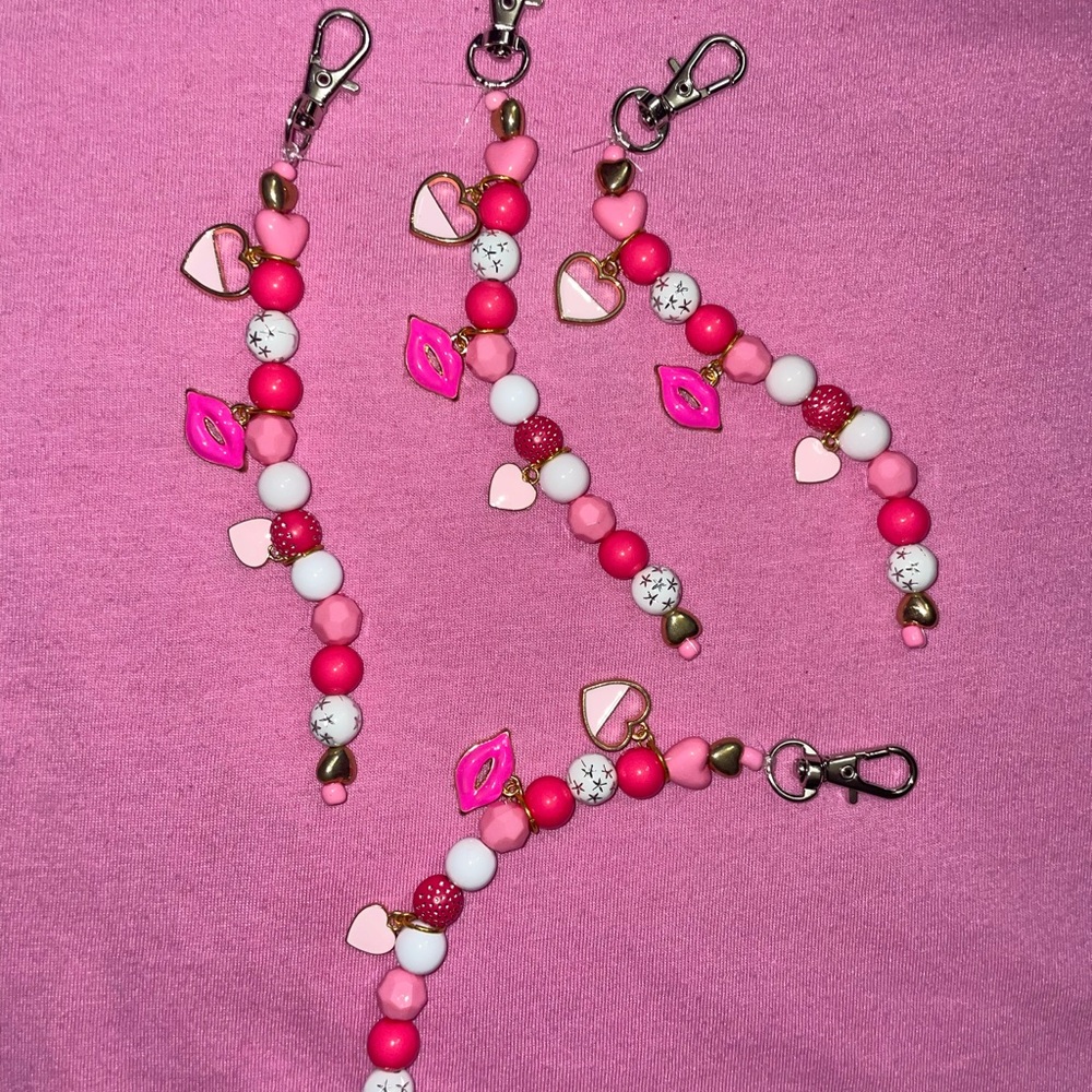 Valentines Pink and Red Beaded Keychain